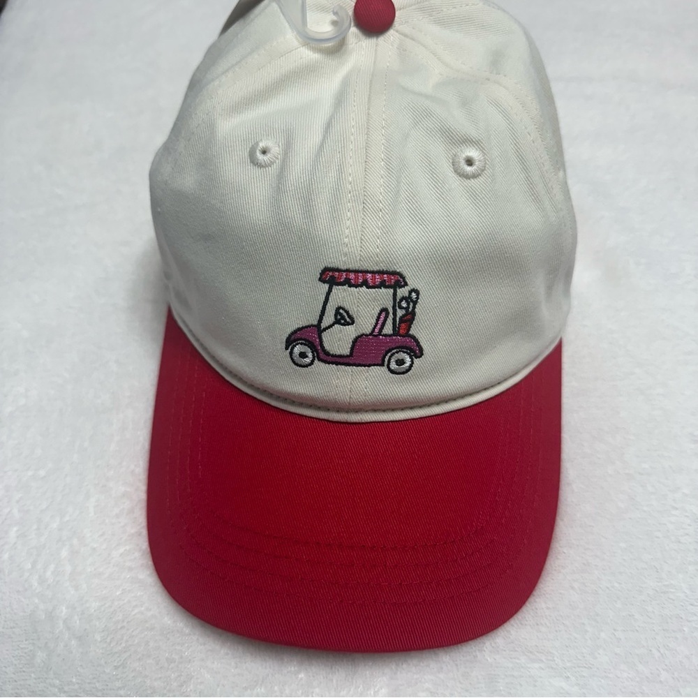 ☀️Summer Sale☀️Frasier Sterling Red and Cream Hat With Golf Cart NWT Women’s